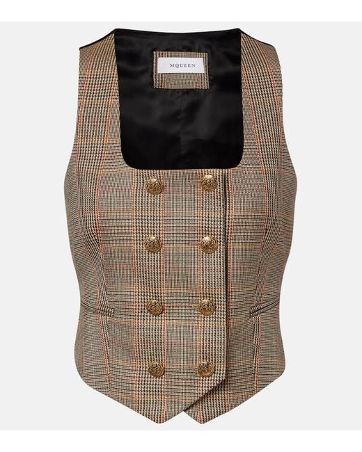 McQueen Natural Prince Of Wales Check Wool Vest