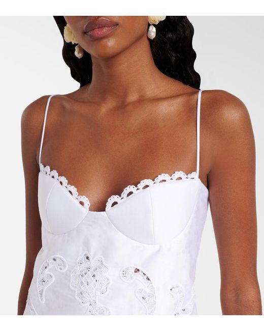 Vestido Bustier De Popelin Con Encaje Magda Butrym de color White