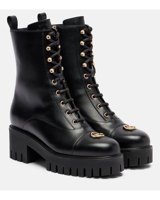 Bottines Double G En Cuir Gucci en coloris Black