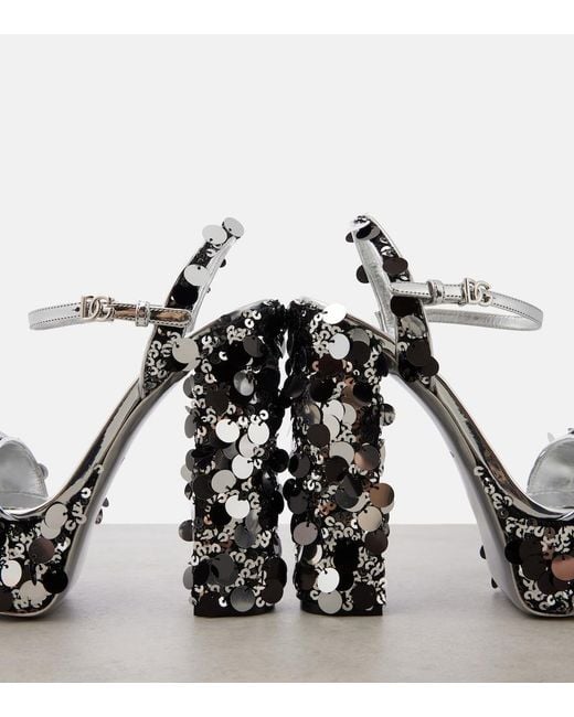 Dolce & Gabbana Metallic Sequined Faux Leather Platform Sandals