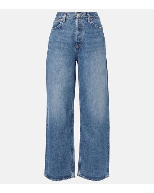 Agolde Blue Low Slung Baggy Mid-Rise Wide-Leg Jeans