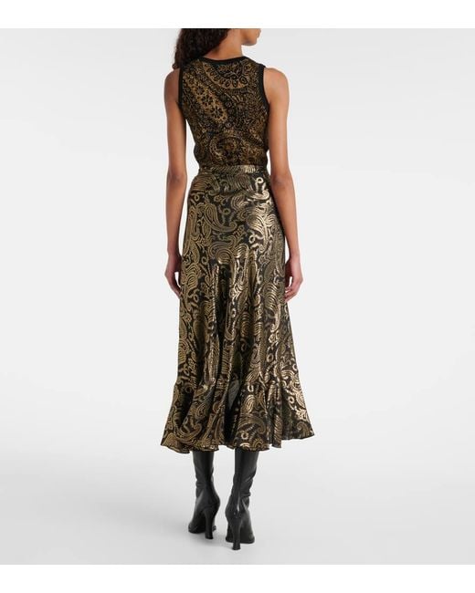 Falda Midi En Mezcla De Seda Con Paisley Etro de color Black