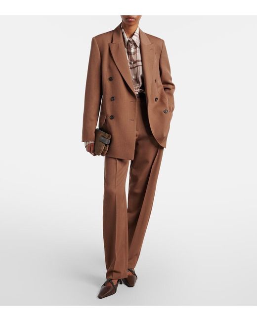Brunello Cucinelli Brown Double-Breasted Wool-Blend Blazer