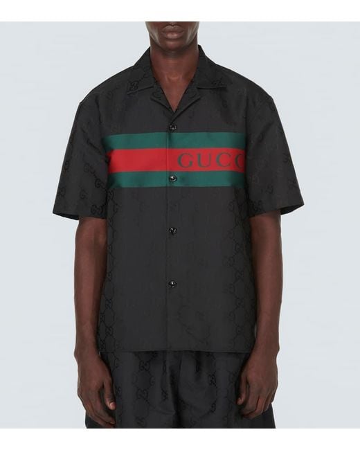 Gucci Black GG Jacquard Bowling Shirt for men