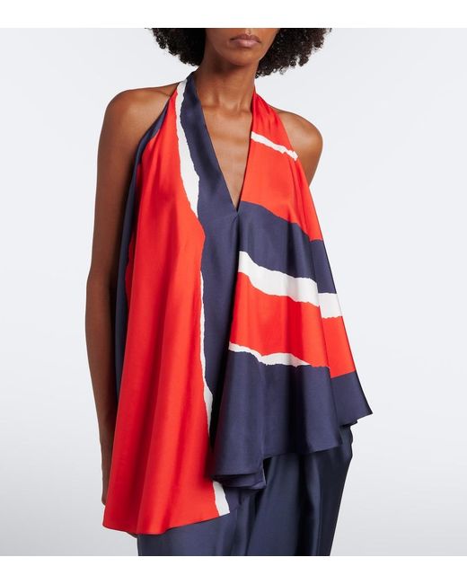 Loewe Red Printed Halterneck Silk Twill Top