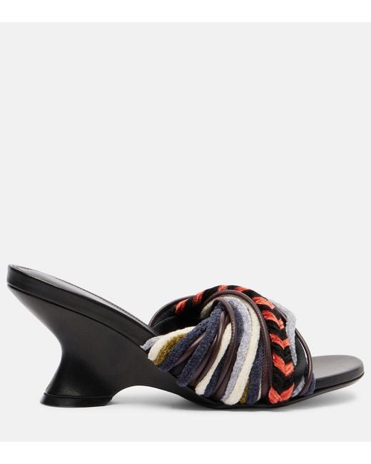 Dries Van Noten Black 75 Braided Wedge Mules