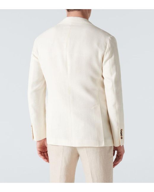 Blazer de lino, seda, lana y algodon Brunello Cucinelli de hombre de color White