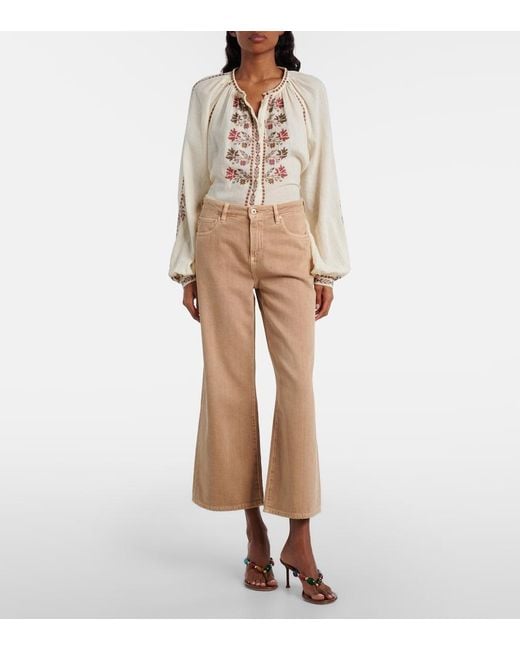 AG Jeans Natural Saige Cropped Wide-Leg Jeans