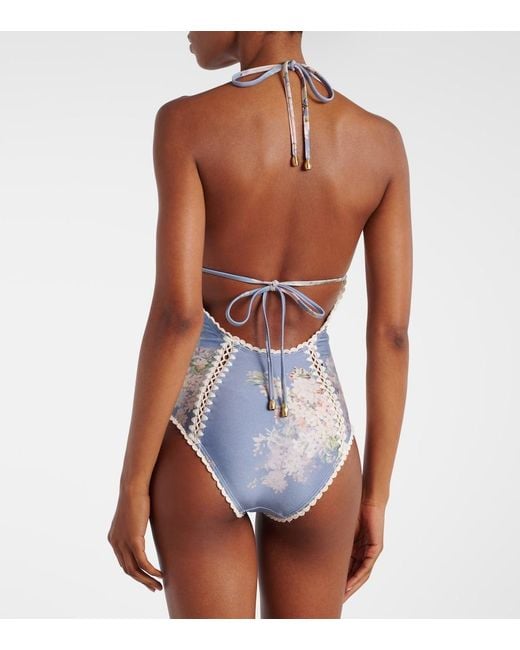 Zimmermann Blue Cascadian Crochet Keyhole Cutout Swimsuit