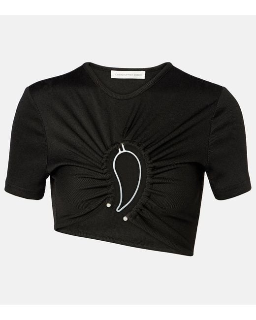 Christopher Esber Black Cropped-Top Paisley