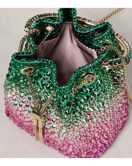 Secchiello Bon Bon Small Con Cristalli di Jimmy Choo in Green