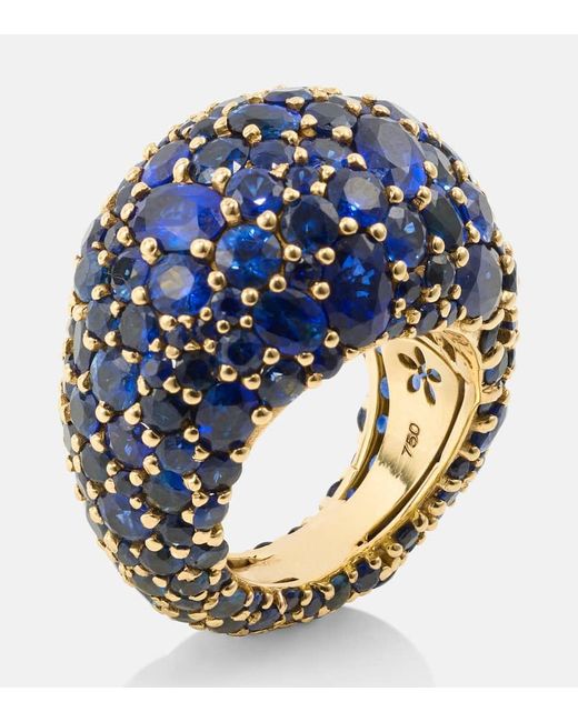 Octavia Elizabeth Blue Ring Azzurra Dome aus 18kt Gelbgold mit Saphiren