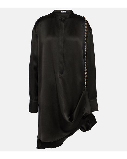 Vestido camisero de saten con cadena Loewe de color Black