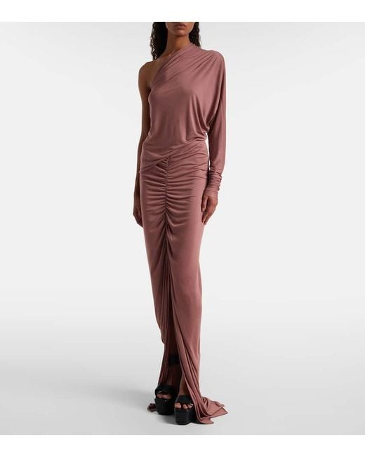 Rick Owens Red Poppy Ls Ruched Jersey Maxi Skirt