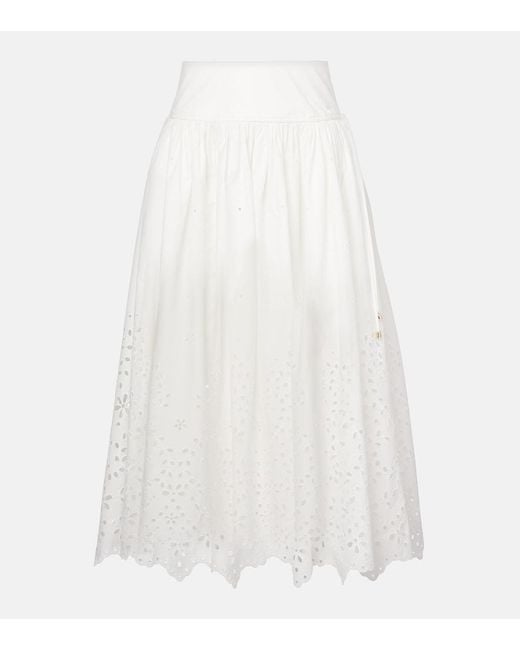 Self-Portrait White Broderie Anglaise Cotton Midi Skirt