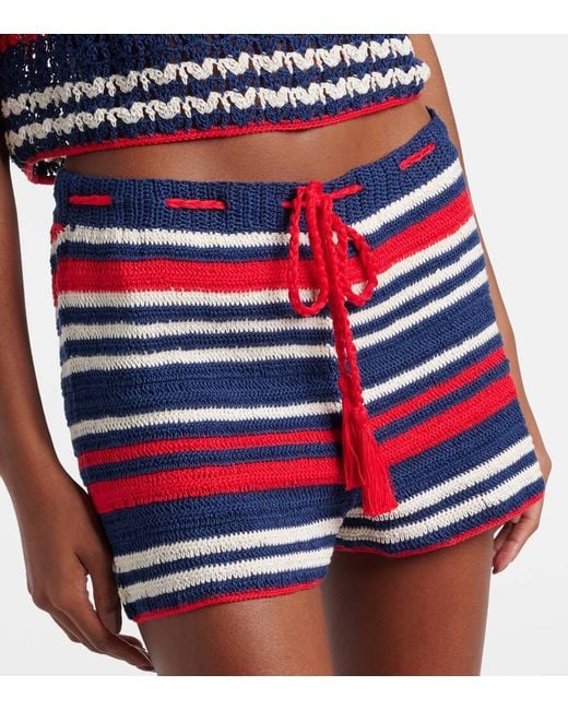 Anna Kosturova Blue Crochet Cotton Shorts