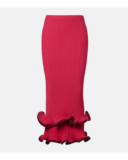 Jonathan Simkhai Red Millie Ruffled Midi Skirt