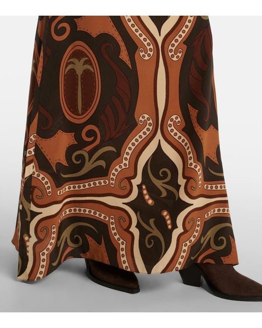 Johanna Ortiz Brown Printed Silk Maxi Skirt