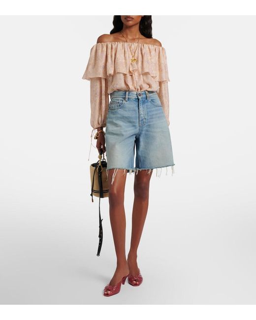 Chloé Natural Floral Silk Charmeuse Top