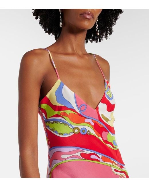 Abito Lungo Orchidee di Emilio Pucci in Red