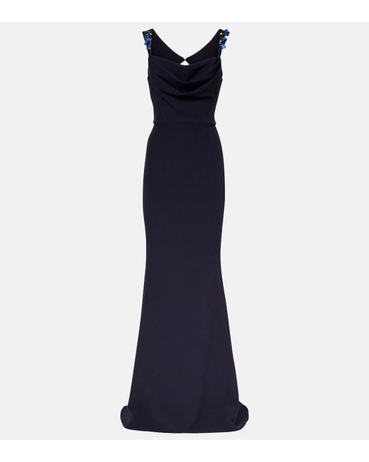 Safiyaa Blue Melina Embellished Crepe Gown