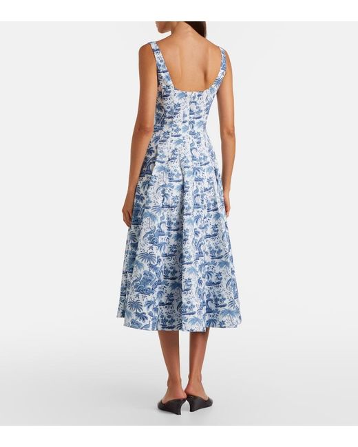 Staud Blue Wells Floral Cotton Poplin Midi Dress