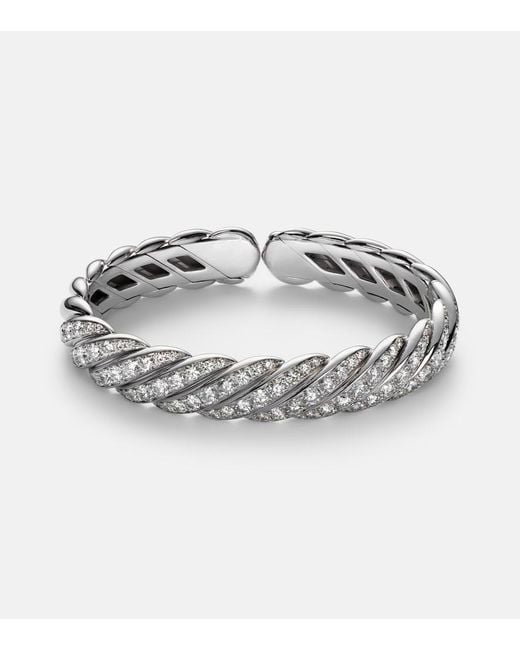 David Yurman Metallic Sculpted Cable Flex 18Kt Bracelet With Diamonds