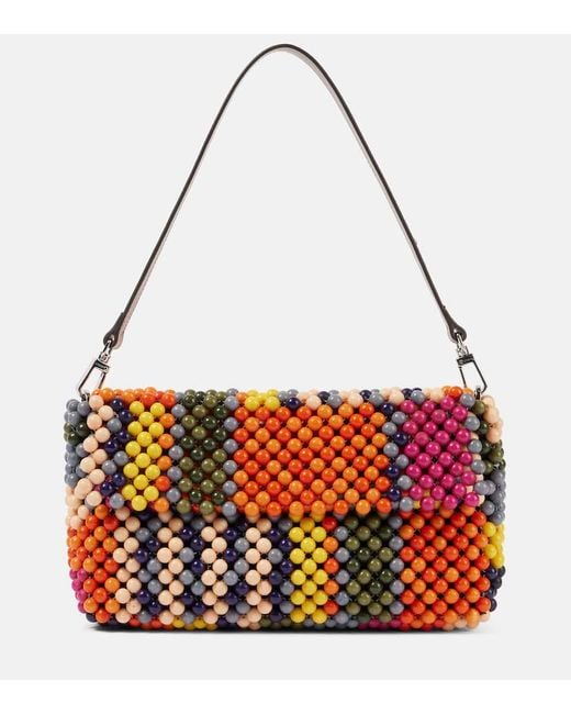 Staud Red Timmy Small Beaded Shoulder Bag