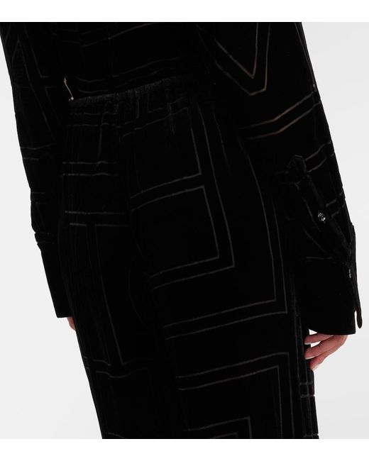 Totême Black Logo Velvet Wide-Leg Pants