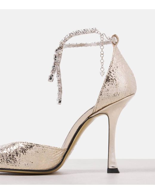 Jimmy Choo White Stevie 100 Embellished Faux Leather Pumps