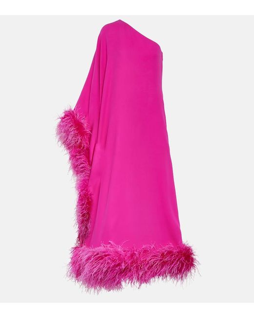 Valentino Pink Cady Couture Feather-trimmed Silk Gown