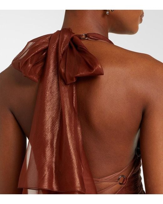 Maria Lucia Hohan Red Milagros Halterneck Silk Muslin Gown