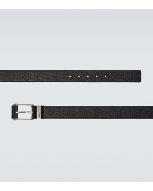 Gucci Black Gg Debossed Leather Belt for men