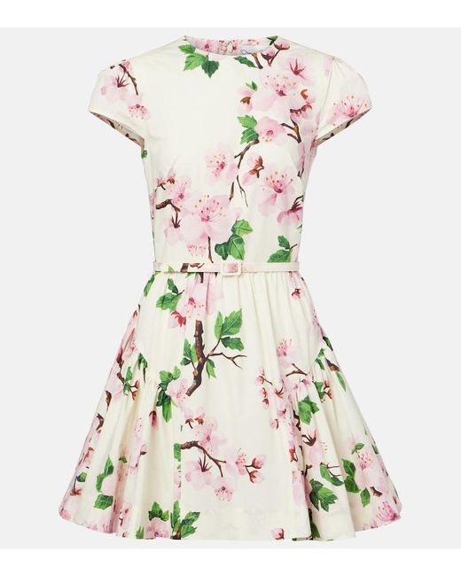 Oscar de la Renta Natural Floral Cotton-Blend Minidress