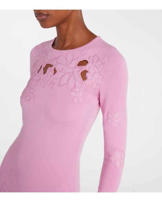 Oscar de la Renta Pink Floral Embroidered Midi Dress