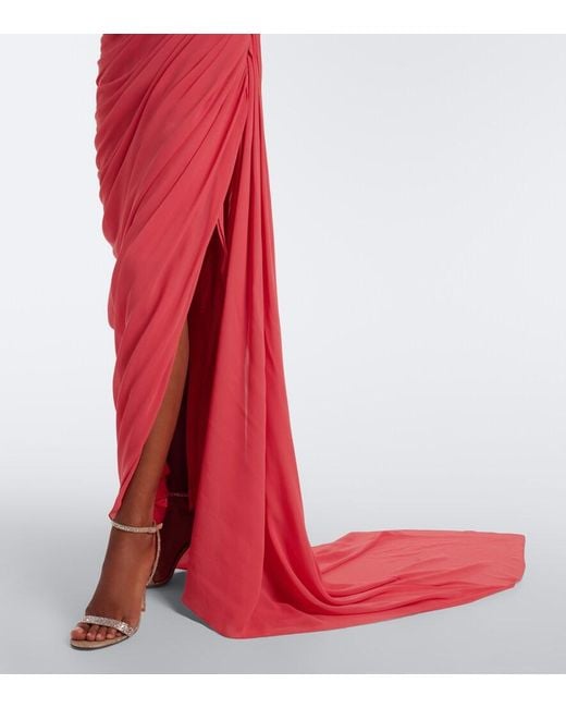 Oscar de la Renta Red Ruched Silk Georgette Gown