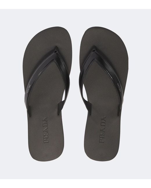 Prada Black Leather Thong Sandals for men