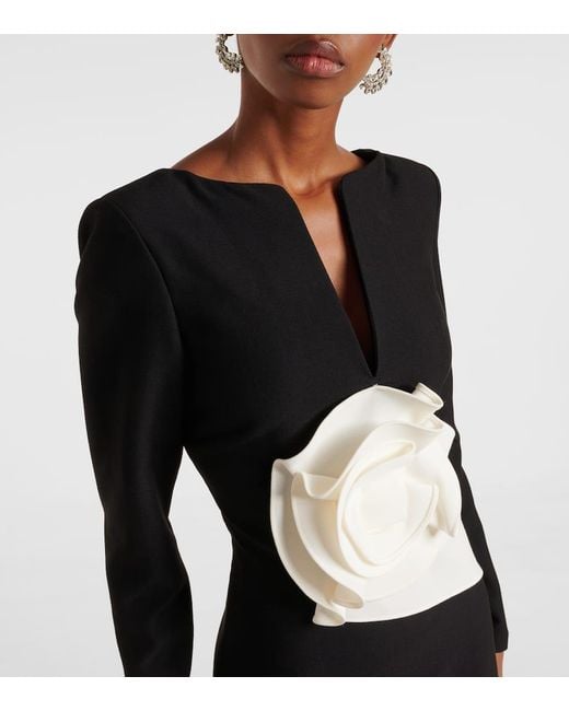 Roland Mouret Black Floral-Applique Crepe Gown