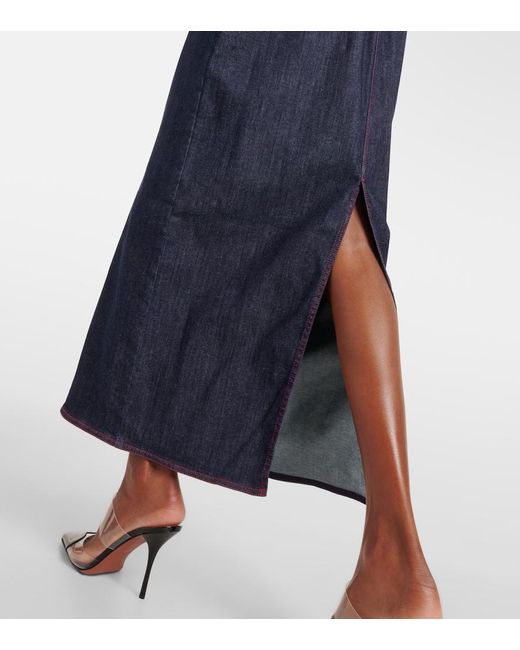 Alaïa Blue Dark Stretch Denim Dress With Shoulder Straps