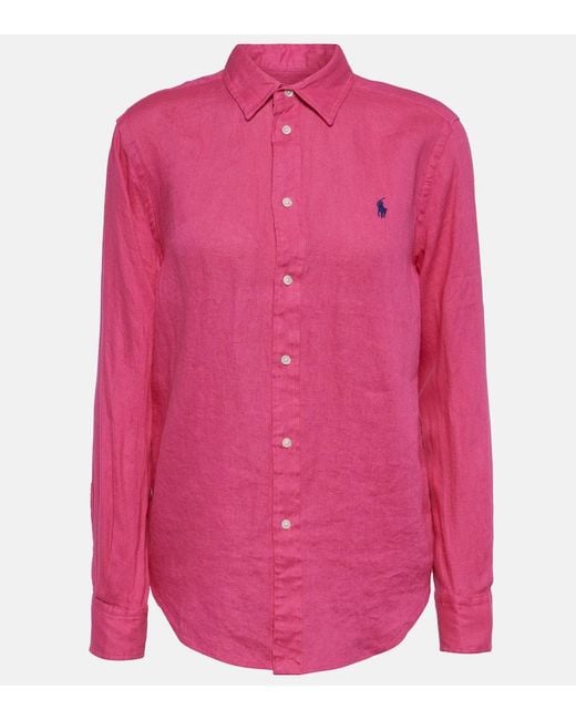 Camisa de lino con logo Polo Ralph Lauren de color Pink