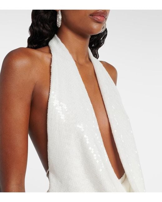 Alex Perry White Bridal Sequined Open-Back Minidress