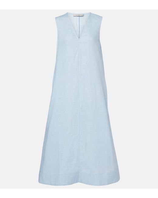 Asceno Blue Nisha Linen Midi Dress