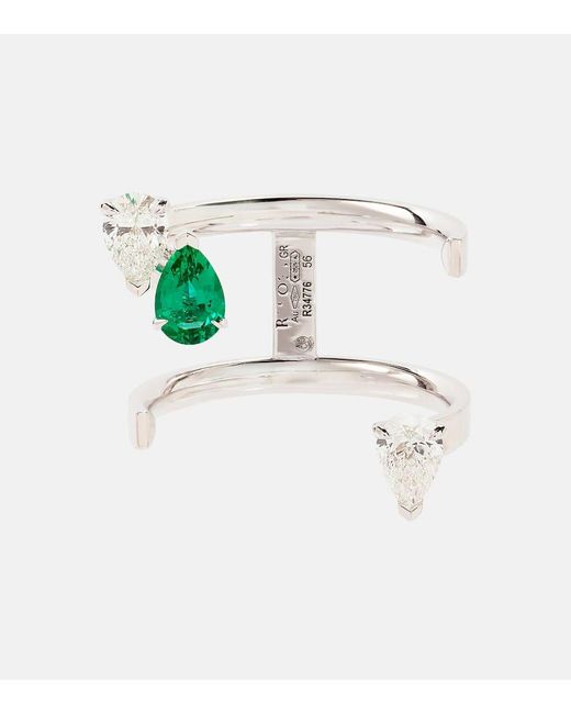 Repossi Serti Sur Vide 18kt White Gold Ring With Diamonds And Emerald