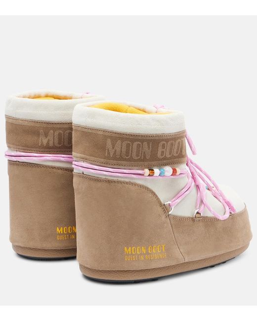 Moon Boot Pink Snow Boots 'X Gir Icon Low Suede Beads'