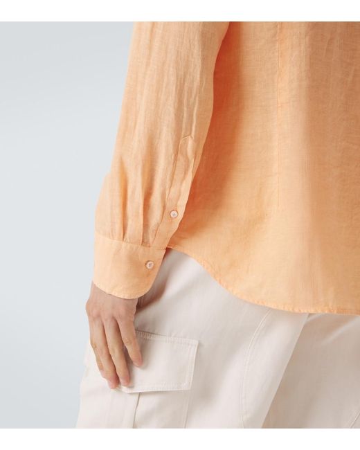 Fedeli Orange Linen Shirt for men