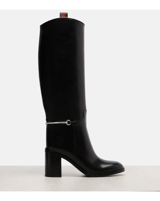 Botas Altas De Piel Con Horsebit Gucci de color Black