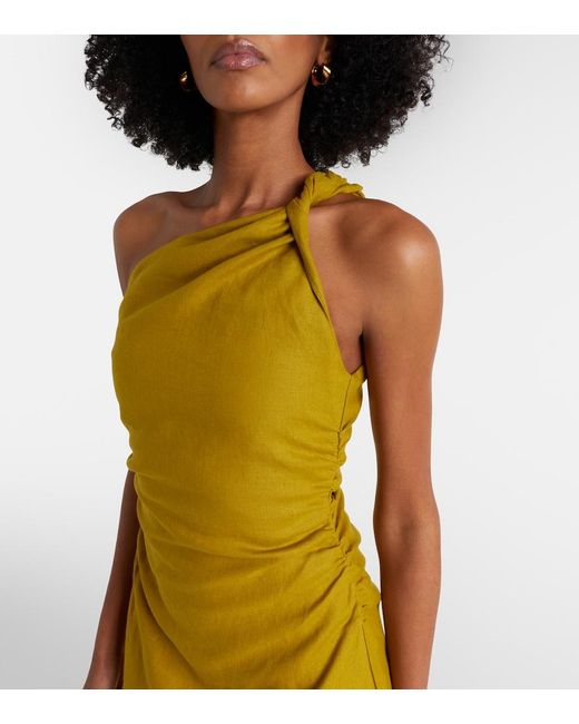 Faithfull The Brand Yellow Jomana One-Shoulder Linen Maxi Dress