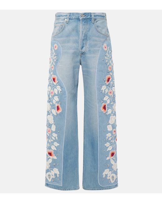 Citizens of Humanity Blue Ayla Embroidered High-rise Wide-leg Jeans