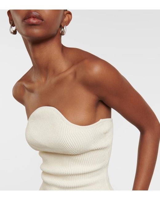 Khaite White Jericho Ribbed-Knit Bustier