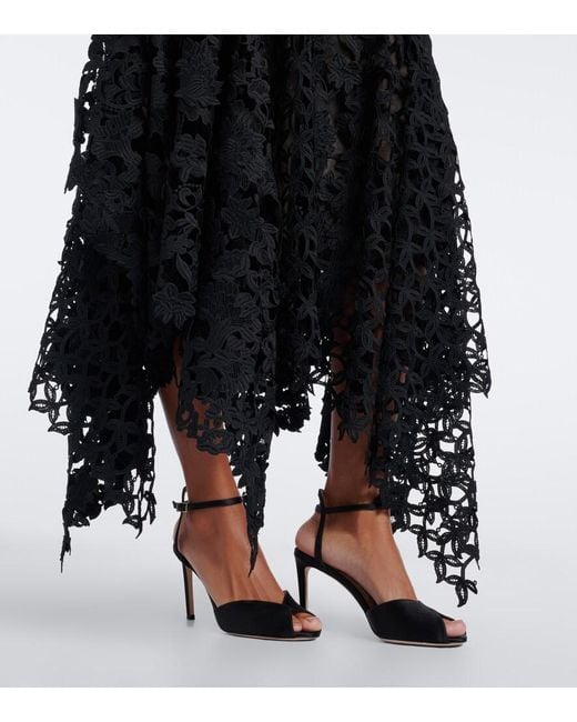Oscar de la Renta Black Lace Asymmetric Gown